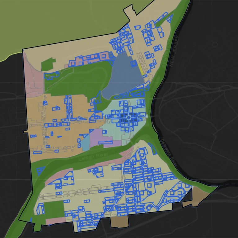 Map of B Block Class blocks in Easton with blue border