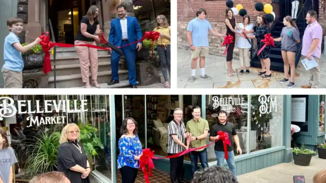 Finder Location 3 collage of images showing a grand opening ribbon-cutting of a new business