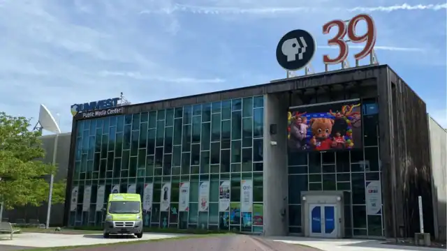 Finder Category 6 PBS39’s Univest Public Media Center glass facade at SteelStacks campus.”