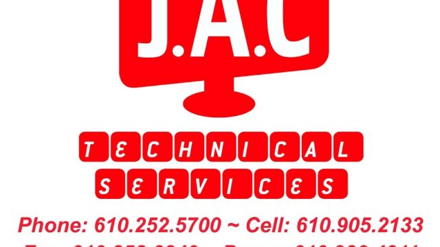 J.A.C Technical Services LLC logo with contact information and slogan 'Where "IT" All Comes Together!' for IT and technical services in Easton, PA.