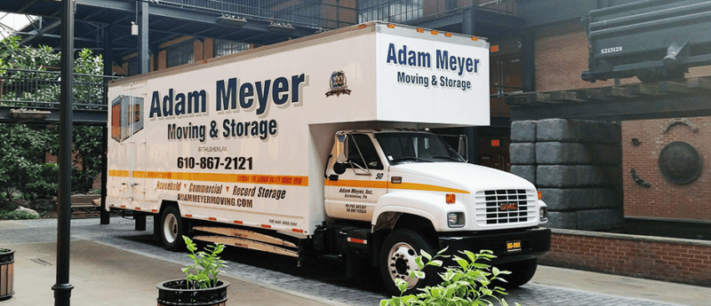 Adam Meyer Moving & Storage truck parked indoors, showcasing professional moving services in Easton, PA.