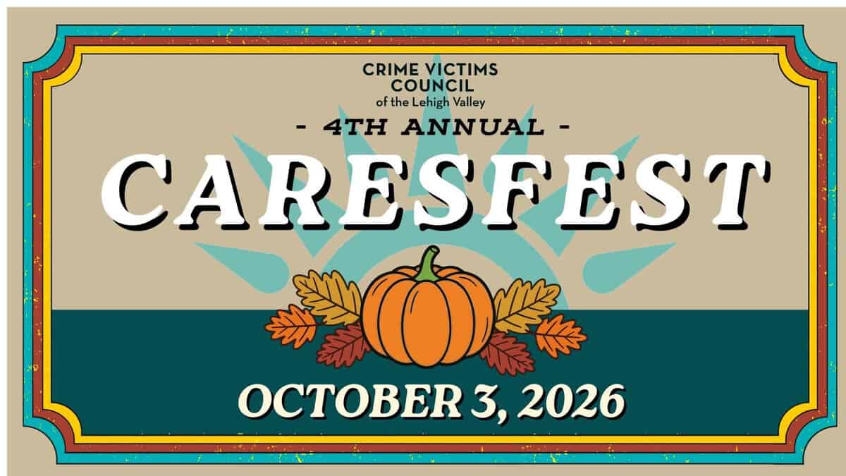 Poster for the 4th Annual Lehigh Valley CaresFest Fall Festival featuring a pumpkin and autumn leaves, scheduled for October 3, 2026.